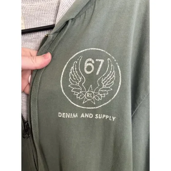 Ralph Lauren Denim & Supply Green Full Zip Waffle Hoodie Size Large Wings Star - Picture 5 of 9